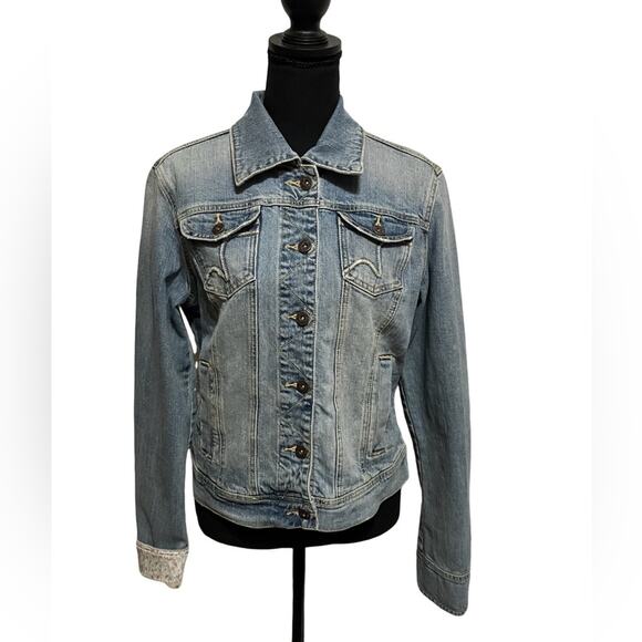 90s Vintage Denim Jacket l Vanity Jeans l L l Florals in cuff and collar - Picture 1 of 13
